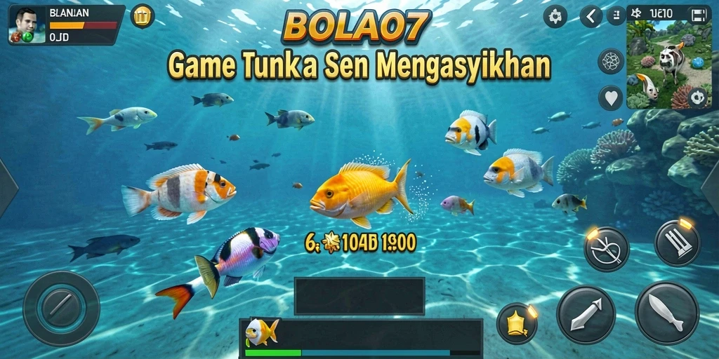 Screenshot gameplay BOLA07 yang menampilkan aksi menembak ikan.