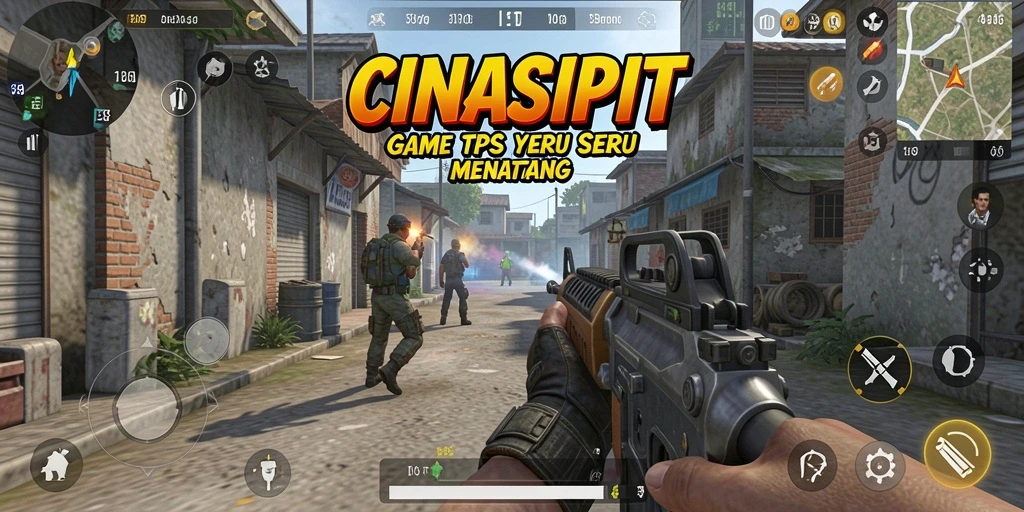 Screenshot utama CINASIPIT menampilkan karakter utama dalam pertarungan TPS.
