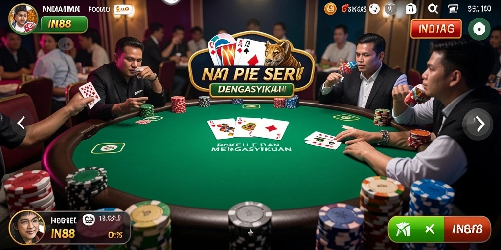 Tampilan gameplay Poker yang mendebarkan dalam IN88.