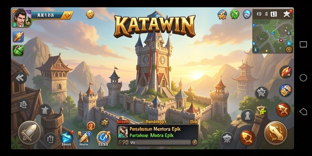 Screenshot KATAWIN menampilkan aksi seru pertempuran Tower Defense.