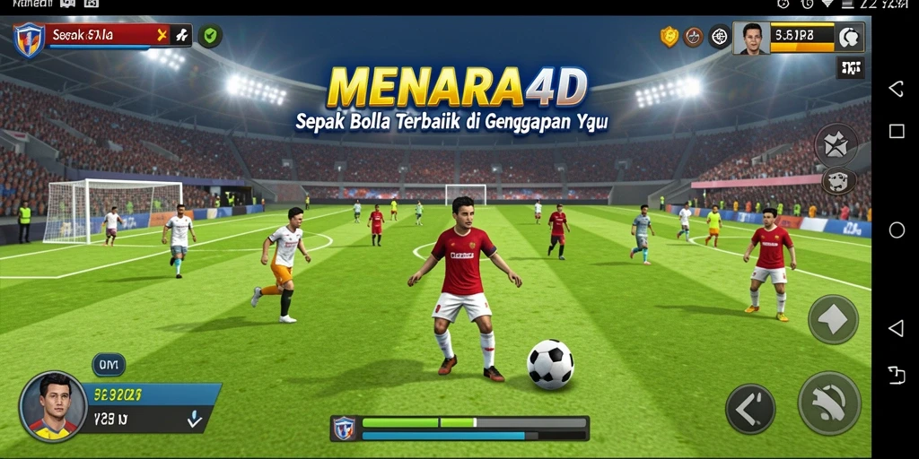 Screenshot MENARA4D menampilkan aksi laga sepak bola yang realistis.