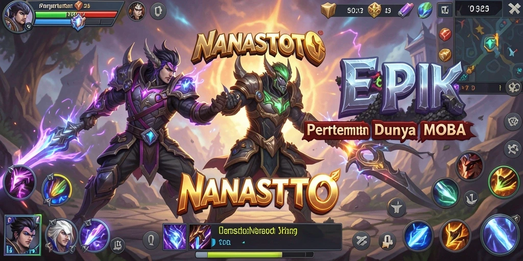 Tampilan menarik dari gameplay pertempuran tim MOBA di NANASTOTO.