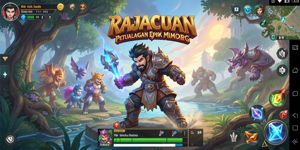 Gameplay seru di dunia RAJACUAN dengan karakter dan quest yang menarik.