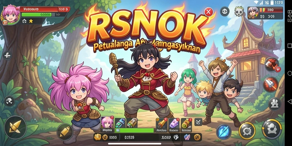 Tampilan gameplay RSNOK yang penuh aksi dan karakter anime menarik.