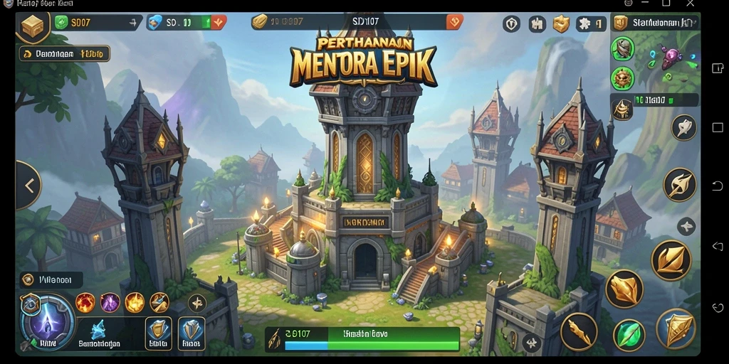 Tampilan gameplay menakjubkan dari SD107 dengan menara yang berfungsi secara strategis.