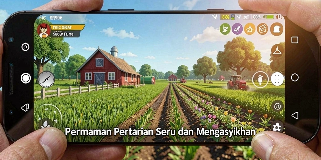 Tampilan visual gameplay <strong>SR996</strong> yang menampilkan aktivitas pertanian yang dinamis.