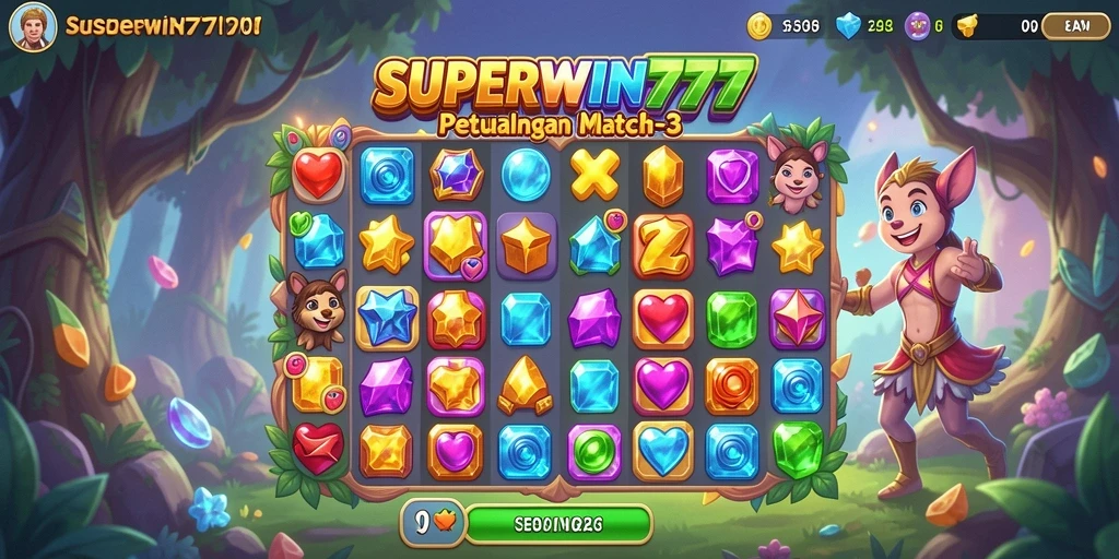 Skrinsut gameplay SUPERWIN777 menampilkan tantangan seru permainan Match-3.