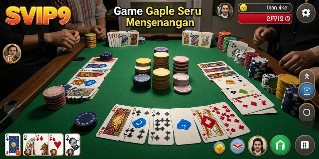 Screenshot gameplay SVIP9 menunjukkan keseruan bermain Gaple bersama teman.