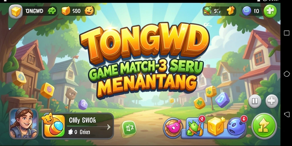 Screenshot menunjukkan gameplay Match-3 yang menarik dan penuh warna.