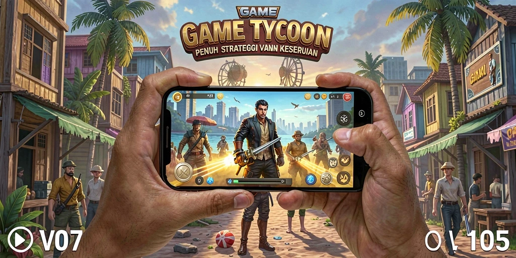 Tampilan gameplay V07 yang menampilkan manajemen bisnis Tycoon.